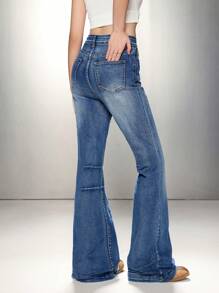TrendSteals Women's Casual Stretchy Flared Denim Jeans, Blue - Blue - View 2