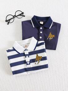 Cozy Pixies 2pcs Baby Boy Set: Soft Knit Turndown Collar Half-Zip Short Sleeve Pullover Top - Multicolor - View 7