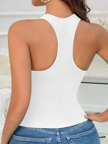 1pc Women Seamless Sleeveless Minimalist Fitted Tank Top - White - View 2