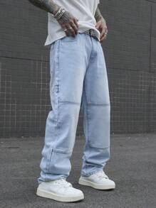 Manfinity Hypemode Pantalones vaqueros de mezclilla casual y sencilla para uso diario para hombres