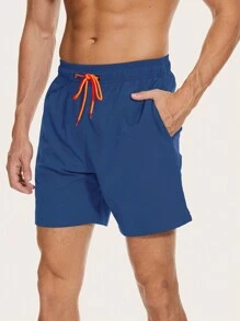 Manfinity Swimmode Men's Drawstring Waist Beach Shorts With Compression Lining