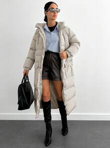 EURMUSE Long Padded Coat Keeping Warm With Big Two Pockets - Beige - View 3