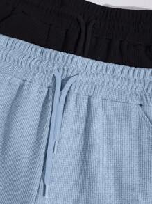 RueChic 100%Cotton 2pcs/Set Men's Waffle Fabric Basic Shorts - Multicolor - View 4