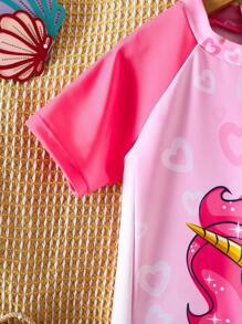 SHEIN 小女孩印花连体运动泳衣 - 彩色 - 查看 8