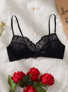 Seduluxe 1pc Lace Wireless Lingerie Bra For Women - Black - View 1