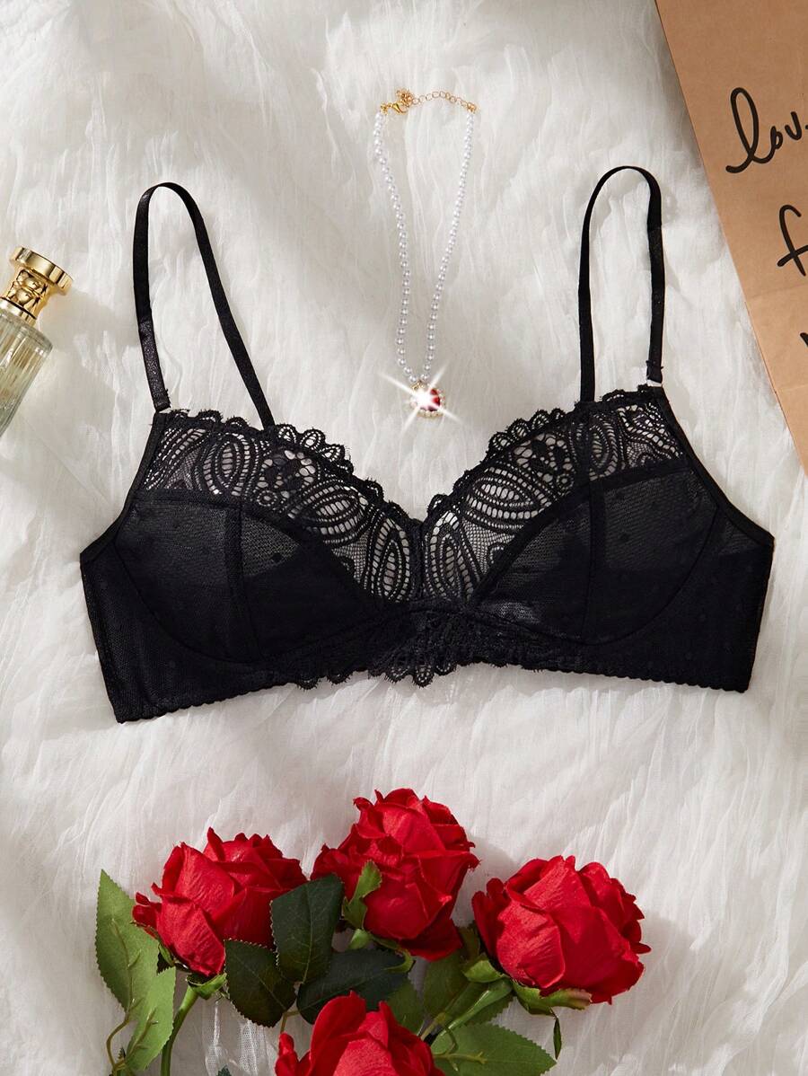 Seduluxe 1pc Lace Wireless Lingerie Bra For Women - Black - View 1