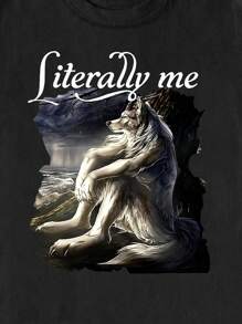 Manfinity Dauomo Literally Me Werewolf Graphic Print Standard Fit T-Shirt For Men - Black - View 3