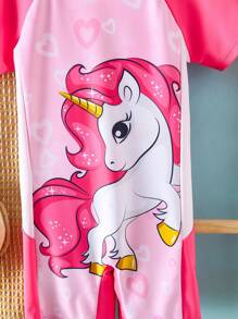 SHEIN 小女孩印花连体运动泳衣 - 彩色 - 查看 4