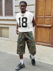 AXEPEAK 男士宽松数字印花针织上衣，休闲时尚，适合日常穿着 - 白色 - 查看 3