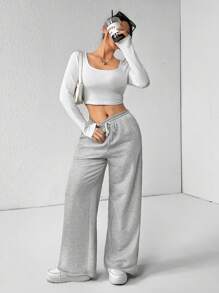 SHEIN PETITE 女士休闲纯色阔腿运动裤（两件装）