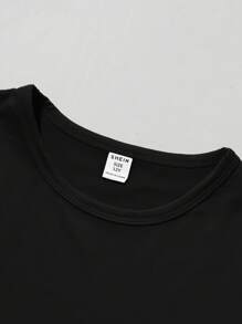 2pcs/Set Tween Boy Green Simple LA Letter Print Casual Style Outfits - Black - View 3