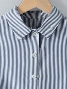 SHEIN Leap Crew 少女优雅无袖编织衬衫，带条纹图案和背部蝴蝶结设计 - 藏蓝色 - 查看 3