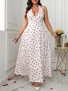 Flirla Plus Size Women Boho V-Neck Spaghetti Strap Ruched A-Line Dress, Suitable For Valentine's Day, For Summer - White - View 5
