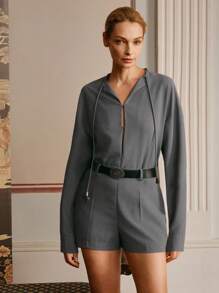 Anewsta Elaire Women's Designer Deep V Romper Spring And Summer Old Money - Grey - View 3