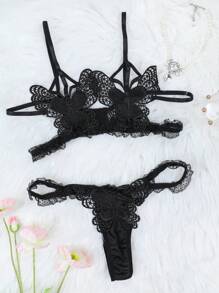 Classic Sexy Set de 2 piezas lencería sexy sin aros con decoración de encaje para mujeres