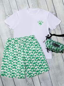 Manfinity Homme Men's Lucky Clover Print Short Sleeve T-Shirt And Shorts 2 Pieces Set Patrick Men's Shamrock Lucky Irish T Shirt Short Sleeve T Shirt Spring T-Shirt And Shorts 2 Pieces Set Summer Men Tops Men 2 Pieces Outfits Shorts Men Summer Clothes Men T Shirt Co Ords Men Shorts Outfit Men Shorts Set Men T Shirt Co Ords Short Outfits For Men