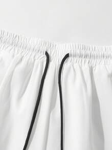 Aesthetic Post--Manfinity Sporsity Men's Solid Color Patchwork Short Sleeve Letter Print Top And Shorts Casual Suit,Men Two Pieces Outfits,White Men Set,Boy Friends Gifts,Black To School - White - View 5