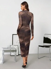 SHEIN Clasi Vestido de mujer de malla plisada con estampado tejido