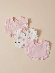 3pcs Set Cotton Muslin Bibs With Soft Ruffled Edges For Infants
