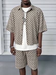 Manfinity VCAY 男士格子宽松梭织短袖衬衫套装