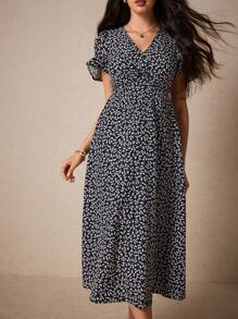 Poéselle Women's Floral Print Twist Knot Side Slit Dress