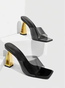 CUCCOO SZL Women's Fashion Transparent Glass Jelly Black Single Strap Sandals, Summer Outdoor Ladies High Heel Sandals - Black - View 2