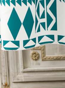 SHEIN 1pc Teen Girl Geometric Digital Print V-Neck A-Line Ruffled Hem Loose Fit Long Sleeve Spring/Ramadan Dress, Suitable For Outing And Home(Sibling Outfits Matching Outfits, 2 Pieces Sold Separately) - Blue and White - View 7