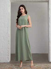 Graceveil 女式喇叭袖超长外套和无袖连衣裙两件套阿拉伯服装套装 - 綠色 - 查看 6