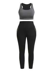 Easithlete Fashionable Women's Plus Size Yoga Fitness Running Sports Suit - Black - View 1