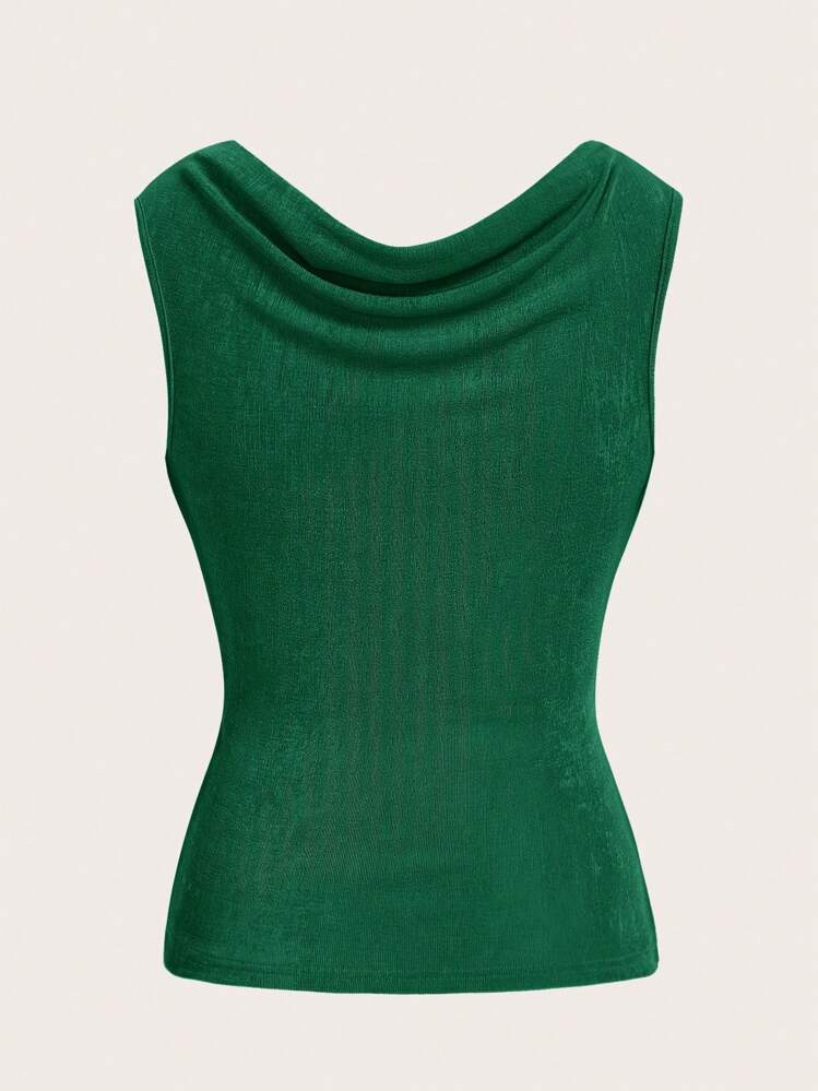 SHEIN ICON Camiseta de tirantes ajustada de unicolor con cuello de pico para mujer - Verde Oscuro - Añade 2