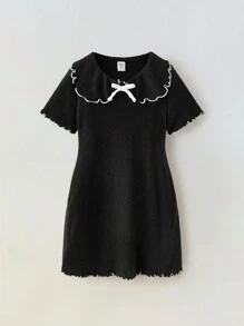 Maija Kids Maija Kids 年轻女孩融合领蝴蝶结装饰短袖连衣裙 - 黑色 - 查看 1