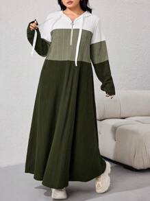 Mulvari 大码长袖休闲连衣裙，简约时尚，适合日常穿着 - 軍綠色 - 查看 1