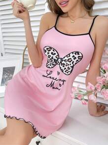 女士豹纹蝴蝶结无袖睡裙 - 彩色 - 查看 3