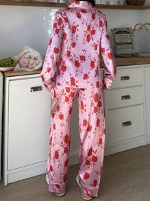 Women Full Flower Print Long Sleeve & Long Pants Pajama Set - Multicolor - View 2
