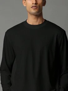 SUMWON Áo thun tay dài vải cotton dày dặn thường ngày - màu đen - Xem 3
