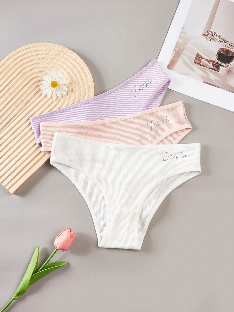 3pcs/Set Teen Girls' Minimalist Fashion Casual Everyday Underwear - Multicolor - View 1