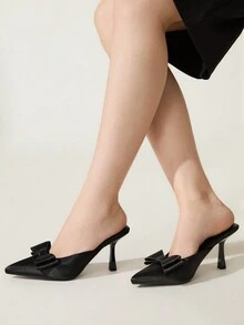 CUCCOO CHICEST Cuccoo 优雅纯色蝴蝶结装饰高跟鞋 - 黑色 - 查看 6