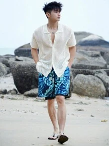 DAZY Summer Men's White Ribbed Knit Vacation Pullover - White - View 7