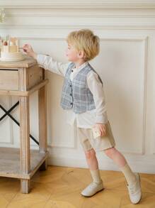 Souflis Souflis 3 件套年轻男孩日常绅士装：白色休闲衬衫、格子背心、松紧腰直筒短裤，春秋 - 彩色 - 查看 5