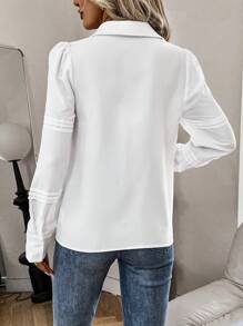 SHEIN Clasi Casual Multicolor Ruffle Puff Sleeve Shirt Fall Cloth For Women - White - View 2