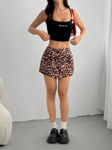 SHEIN EZwear Women's Leopard Print Versatile Skort - Multicolor - View 6