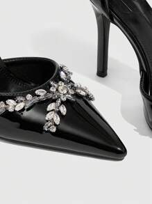 CUCCOO SZL Fashionable Sexy Party/Clubbing Black Rhinestone Buckle Pointed Toe Hollow Out Women High Heels Spring Shoes Spring Break Easter Prom Heels - Black - View 5