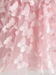 Cozy Pixies Vestido rosa de princesa para bebé niña con cuello redondo, manga abullonada, cintura de malla y bordado 3D de mariposas, adecuado para verano, fiesta, primer cumpleaños, boda, regalo de cumpleaños, vacaciones