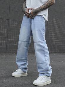 Manfinity Hypemode Pantalones vaqueros de mezclilla casual y sencilla para uso diario para hombres