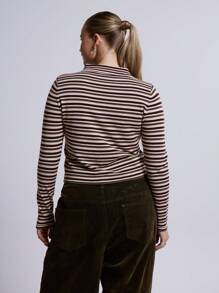MUSERA Áo thun dài tay cổ bẻ kẻ sọc dáng ôm cỡ lớn, thích hợp cho phong cách đường phố, cá tính, thường ngày, phong cách Y2K, phong cách những năm 2000, mùa xuân hè. - Nhiều màu - Xem 5