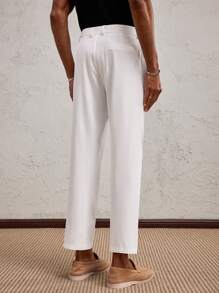 SHEIN X ELOISA & ORSON AKNOTIC Business Casual Pantalones rectos casuales de hombre con decoración de letra metálica tejida en blanco, apropiados para uso diario en primavera/verano, regalo de graduación