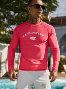 Manfinity Swimmode Set de 2 piezas con Top de manga larga con estampado de letras y bóxer de natación para hombre