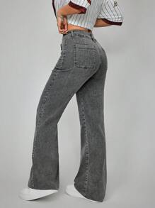 SHEIN EZwear Jean taille haute droit de style décontracté et lavé
