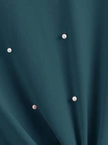 SHEIN LUNE Áo thun nơ hạt ngọc trai giả cỡ lớn, thời trang tối giản, mặc thường ngày - Màu xanh ngọc - Xem 3