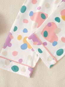 2pcs Young Girl Fashionable Cute Polka Dot Heart V-Neck Shorts Pajama Set Kids Clothes Sets Pj Sets ,Spring Summer Clothes - Multicolor - View 5